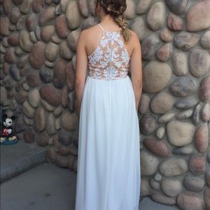 Jodi Christopher cream and tan formal dress